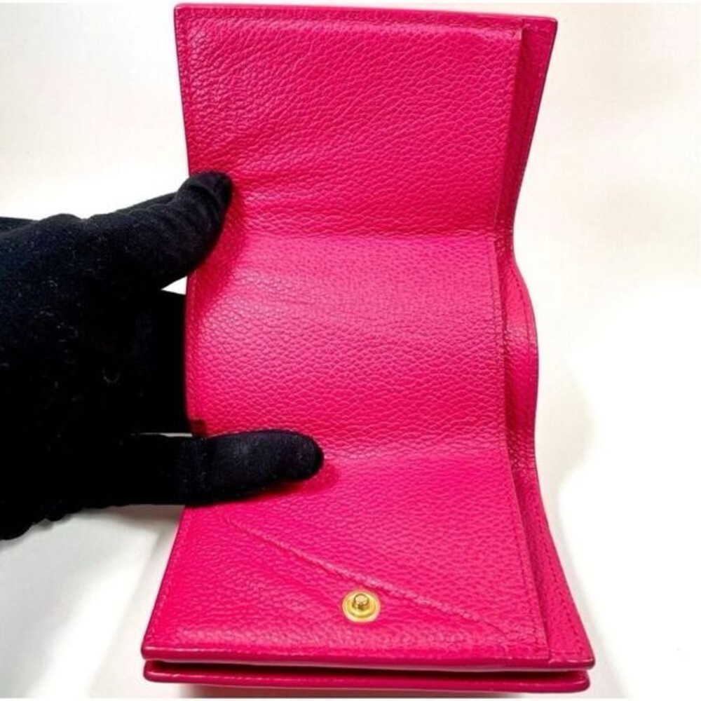 🦋YSL •Saint Laurent Trifold Compact Mini Wallet Pink Leather - Picture 4 of 13